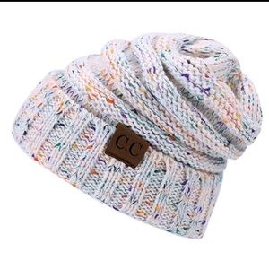 NEW CC White/Light Blue Confetti Slouchy Beanie